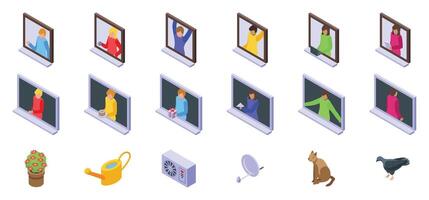 Window neighbor . A set of icons depicting people on a computer screen vector