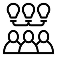 Teamwork creativity coach icon outline . Decision making mentor vector