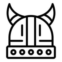 Viking helmet icon outline . Warrior horned helmet vector