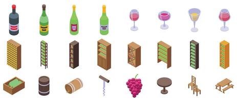 vino cava interior icono. un colección de varios elementos, incluso vino botellas, vino lentes vector