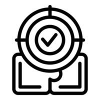 Black and white illustration of a target with a check mark, representing goal achievement vector