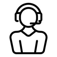 Black line icon of a person with headphones, depicting customer support or call center agent vector