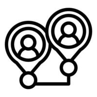 Black and white icon of two interconnected user location pins symbolizing social connection vector