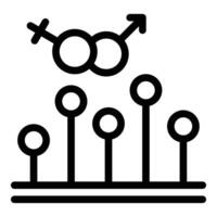 Black and white icon representing gender equality with male and female symbols over a bar graph vector