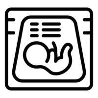 Black and white line art icon depicting an ultrasound with fetus symbol vector