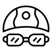 negro y blanco contorno de la seguridad lentes y casco icono vector