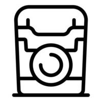 Simplified black line icon of a vintage camera on a white background vector