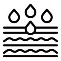 Simple line art illustration of water drops above waves, in black and white vector