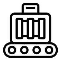 Black and white line art icon of a manufacturing conveyor belt vector