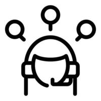 Monochrome illustration of an abstract customer support representative icon with headset and magnifying glasses vector