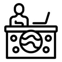 Office worker icon at desk with computer vector