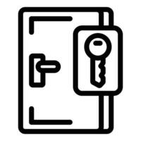 Line art icon of key in door lock vector