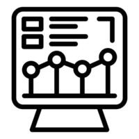 Black and white line icon of a computer screen with analytics dashboard, suitable for web use vector