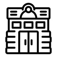 Black and white line art of a cartoon fire station icon, suitable for web and print vector