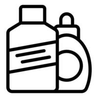 Black and white icon illustrating a detergent bottle and a spray cleaner vector