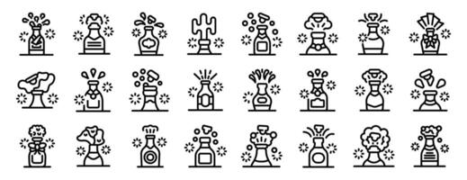 Champagne explosion icon. A collection of black and white icons of various bottles and vases vector