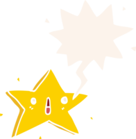 cute cartoon star with speech bubble in retro style png