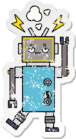 distressed sticker of a cute cartoon malfunctioning robot png