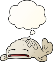 cartoon sad old fish with thought bubble in smooth gradient style png