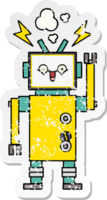 distressed sticker of a cute cartoon happy robot png