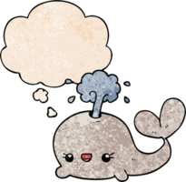 cute cartoon whale with thought bubble in grunge texture style png