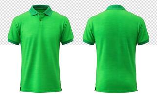 conjunto de llanura brillante verde polo camiseta Bosquejo plantillas con frente y espalda puntos de vista, generado ai foto