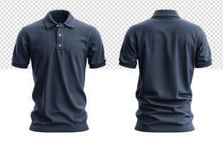 set of plain navy blue polo shirt mockup templates with front and back views, generated ai photo