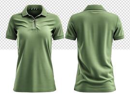 conjunto de llanura verde De las mujeres polo camiseta Bosquejo plantillas con frente y espalda puntos de vista, generado ai foto