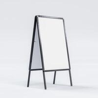 Blank chalk board street stand mockup. Isolated pavement menu rack with material frame template for cafe or restaurant welcome easel. 3D rendering photo