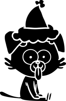 Hand gezeichnet Linie Zeichnung von ein Sitzung Hund mit Zunge kleben aus tragen Santa Hut solide schwarz Symbol png