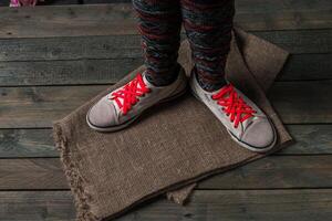 Color socks on a wooden floor photo