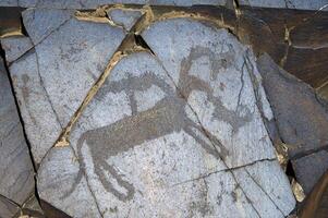 Petroglyphs within the Archaeological Landscape of Tamgaly. Almaty area, Kazakhstan photo