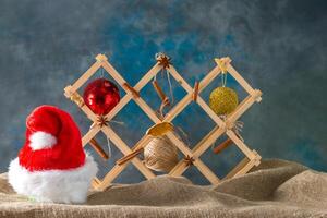 Christmas toy on natural sackcloth background photo