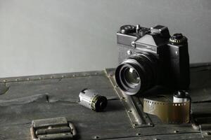 Old retro camera and 35 mm photo