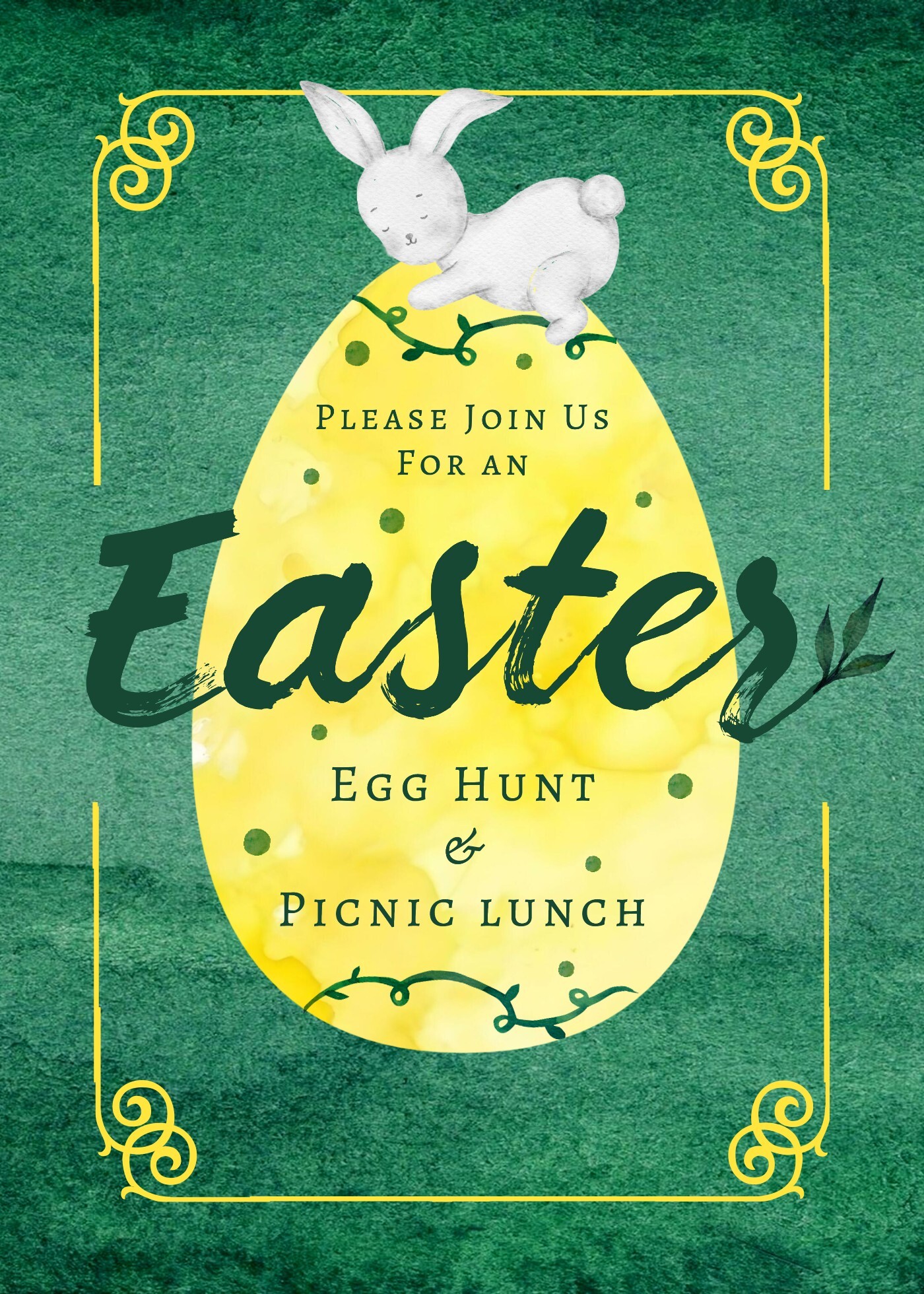 Easter Egg Hunt and Picnic Lunch Invitation Card Template in Watercolor Design