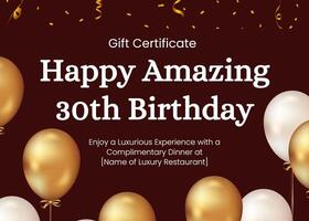 Gift Certificate Birthday 30th template