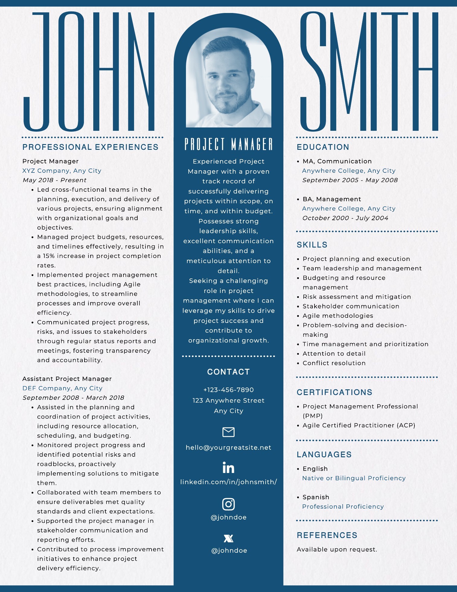 Creative Project Manager Resume Template