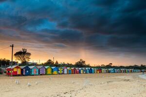 Colorful Beach House at sunrise in Brighton Beach Melbourne photo