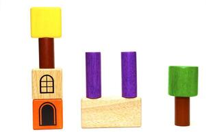 Colored wooden toys for the building photo