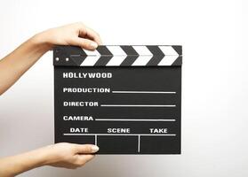 A movie production clapstick board. photo