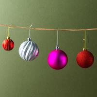 Christmas decorations on a color background. New year toys. photo