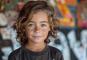 Boy with beautiful green eyes photo