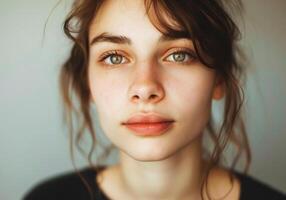 Portrait of woman with captivating beauty and serenity on her face photo