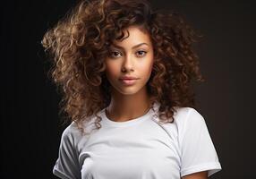 Portrait of girl with wavy hair with captivating beauty photo