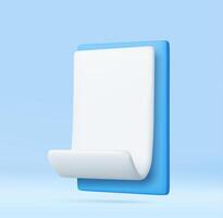 3D White Paper Scroll in Blue Clipboard Isolated. vector