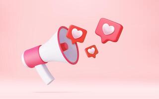 3d megaphone, loudspeaker with hearts vector