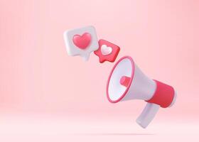 3d megaphone, loudspeaker with hearts vector