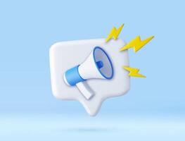 3d megaphone, loudspeaker with speech bubble vector