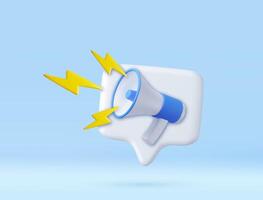 3d megaphone, loudspeaker with speech bubble vector