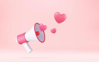 3d megaphone, loudspeaker with hearts vector